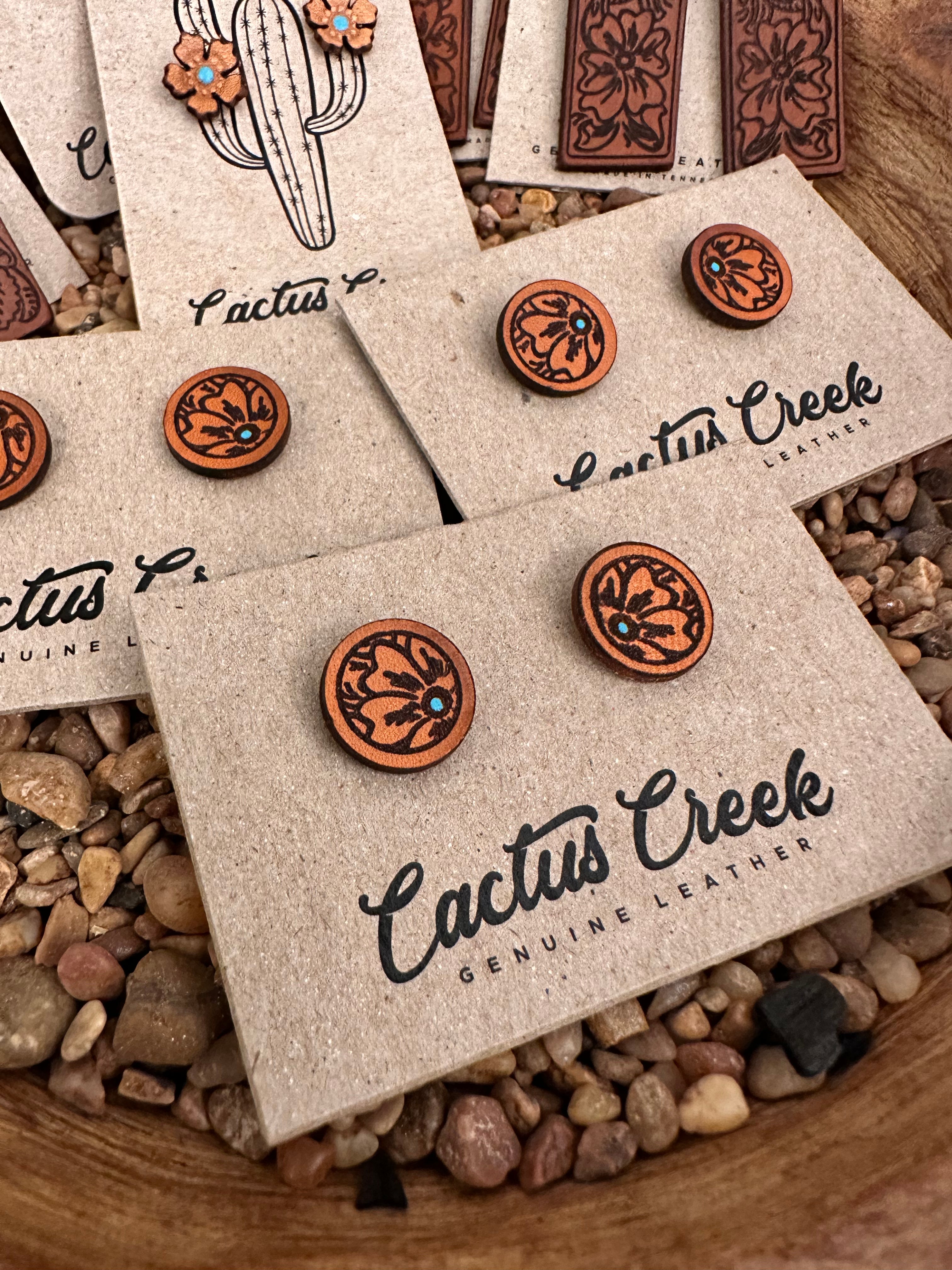 Cactus Creek Tooled Leather Stud Earring