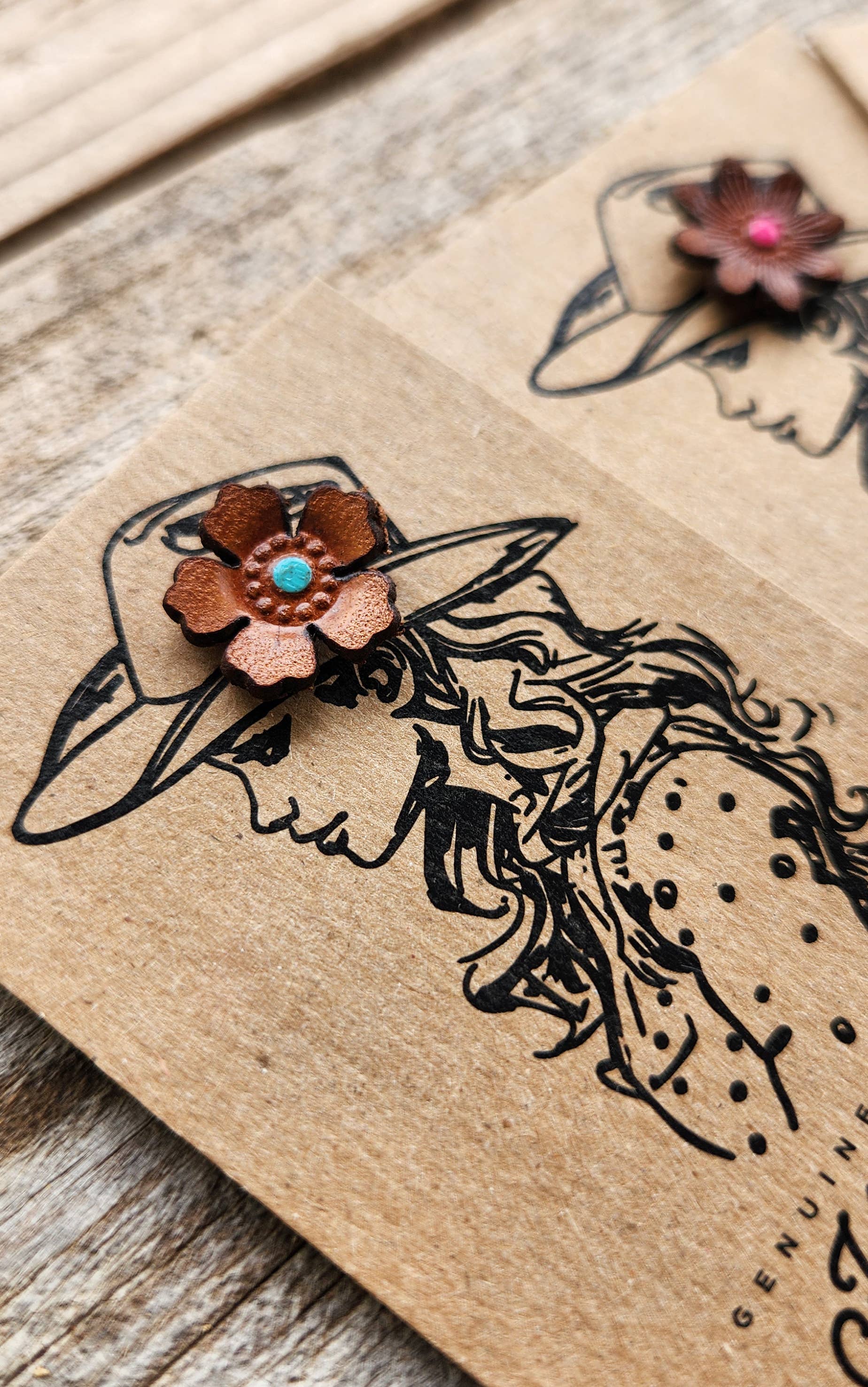 Hat Pin - Genuine Leather Flowers