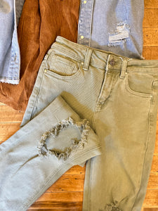 Sage Distressed Cropped Pant