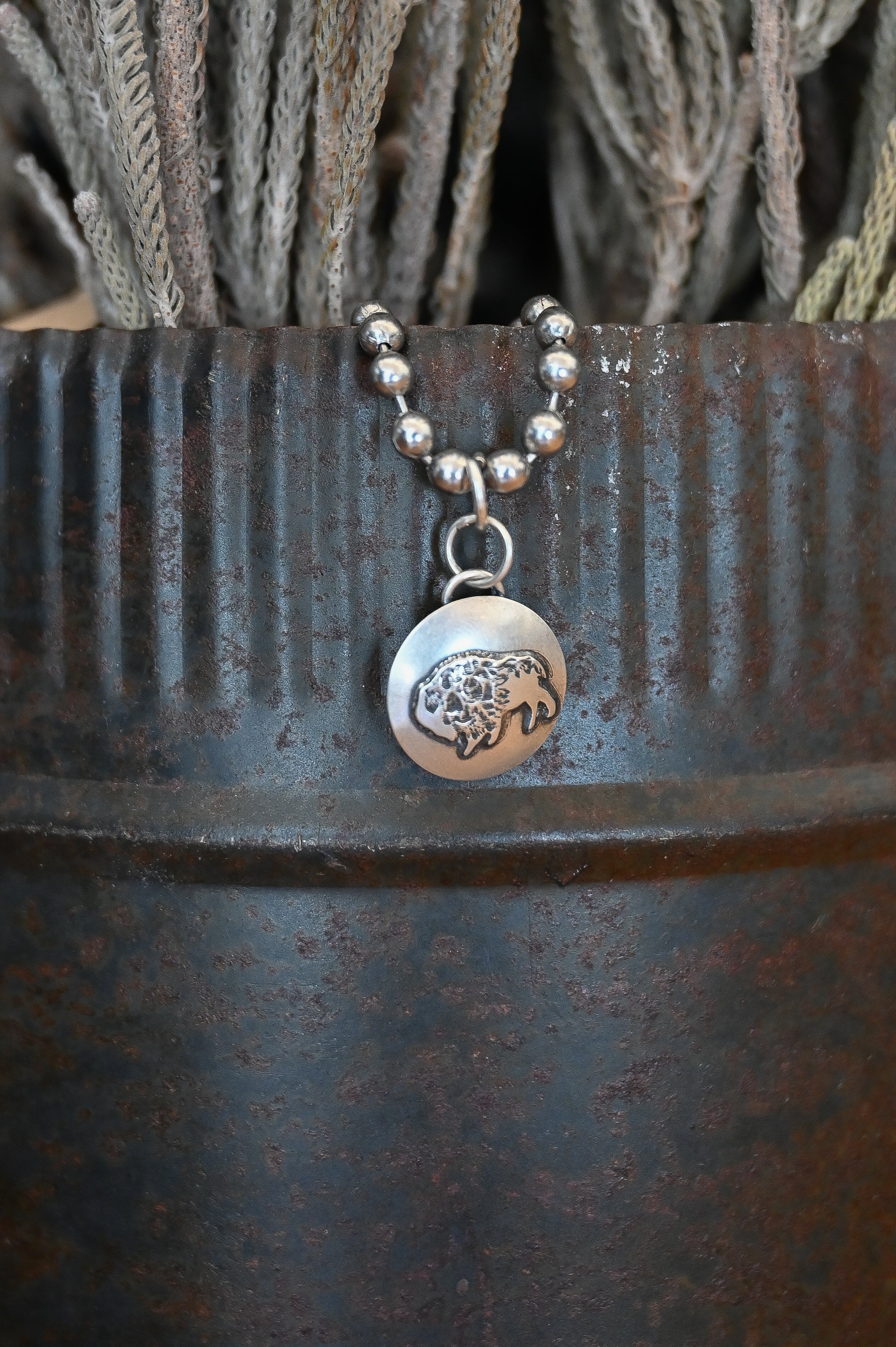 Sterling Silver Round Bison Charm