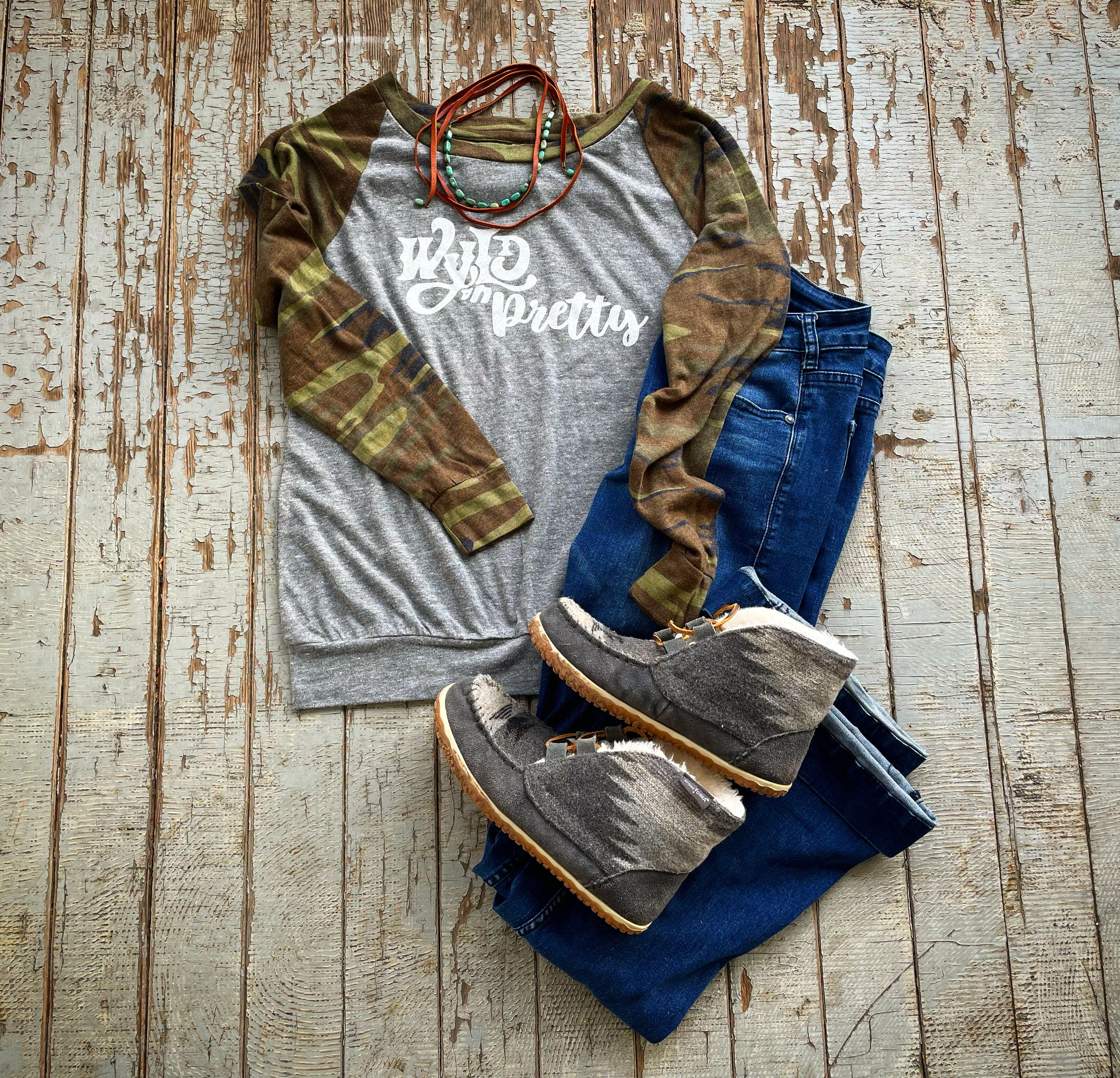 3/4 Sleeve Wyld 'n Pretty Camo Tee