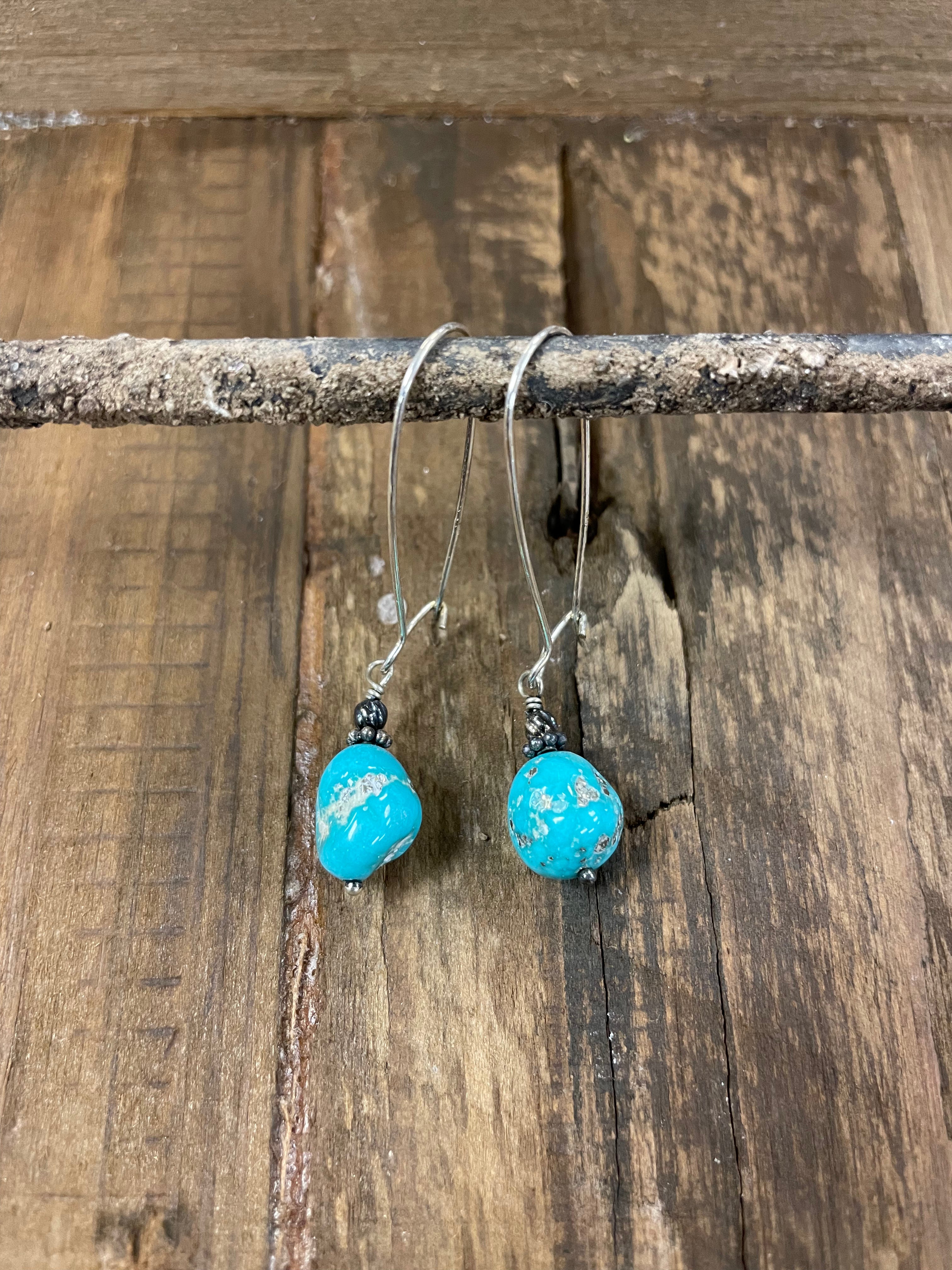 White Water Turquoise Long Wire Earrings