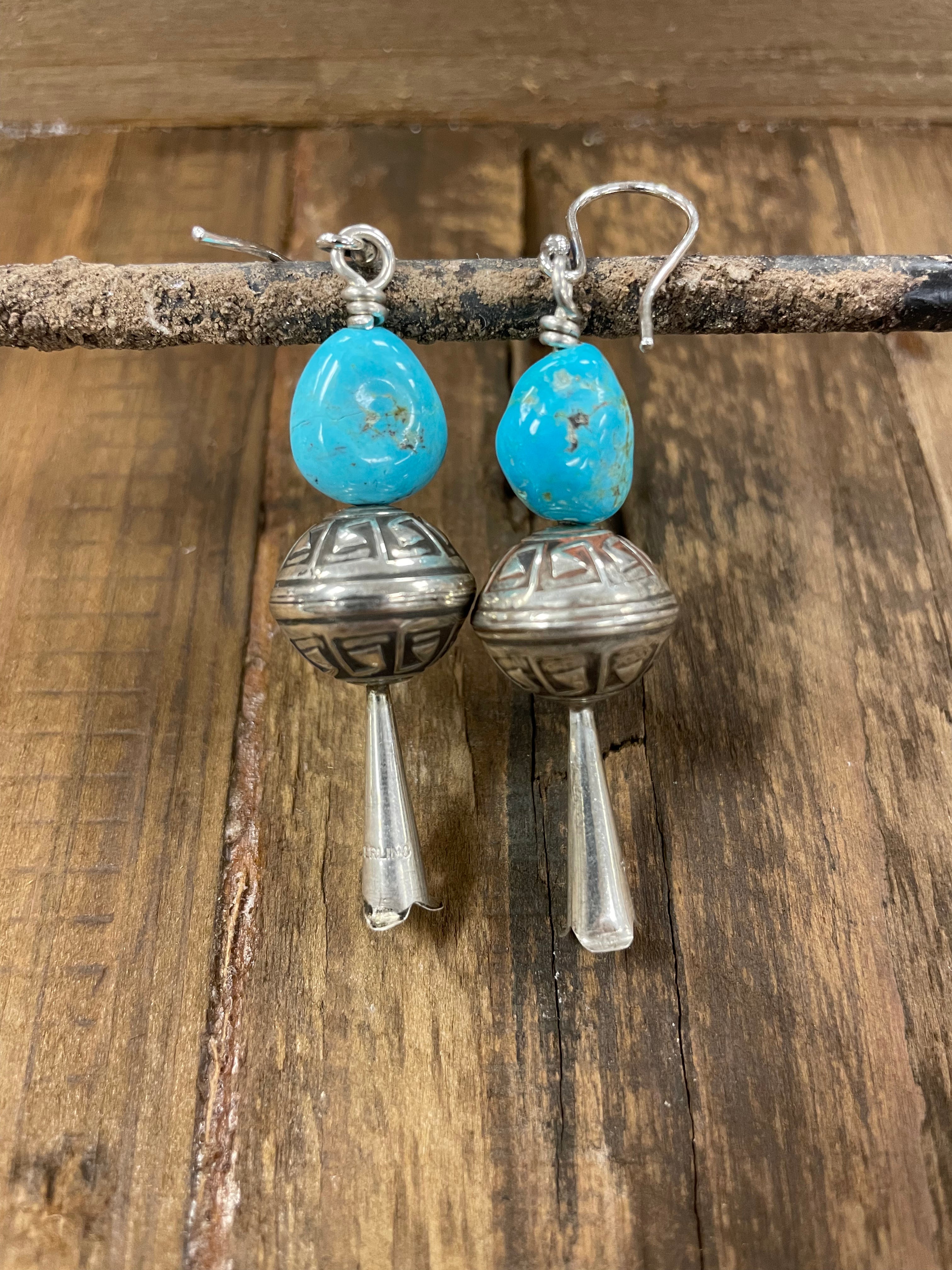 Nevada Tonapah Turquoise Squash Blossum Earrings